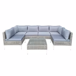 COSTWAY Ensemble 7 Pièces Table et Chaises de Jardin Extérieur avec Coussins Table en Verre Trempé Housses de Coussin Amovibl ...