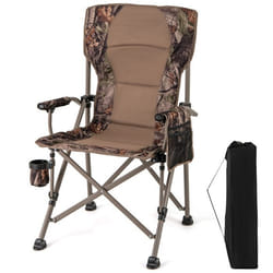 Chaise de Camping Pliante COSTWAY Accoudoirs avec Couvercles Sac de Transport Porte-Gobelet Poche de Rangement Pieds Réglables