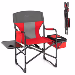 Chaise de Camping Pliante Rouge COSTWAY Table Latérale Sac Isotherme Charge 180KG Sac de Rangement Sangle Portable pour Pêche