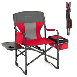 Chaise de Camping Pliante Rouge COSTWAY Table Latérale Sac Isotherme Charge 180KG Sac de Rangement Sangle Portable pour Pêche