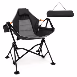 Chaise de Camping Pliable en Tissu COSTWAY Porte-Gobelet Siège Large Rembourré Dossier Réglable Appuie-tête Charge 150KG Noir