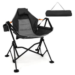 Chaise de Camping Pliable en Tissu COSTWAY Porte-Gobelet Siège Large Rembourré Dossier Réglable Appuie-tête Charge 150KG Noir