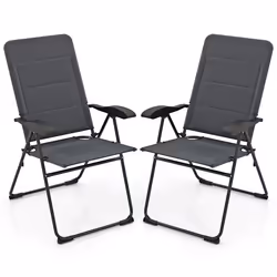 COSTWAY Lot de 2 Chaises Pliantes de Jardin Extérieur Fauteuils Inclinables à 7 Positions Réglables Charge 136kg pour Cour Pl ...