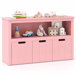 COSTWAY Meuble de Rangement Armoire de Rangement avec 3 Tiroirs Compartiments Ouvert et Poignées Incurvées 101 x 33 x 62CM Ro ...