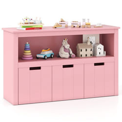 COSTWAY Meuble de Rangement Armoire de Rangement avec 3 Tiroirs Compartiments Ouvert et Poignées Incurvées 101 x 33 x 62CM Rose
