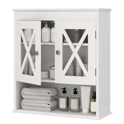 COSTWAY Armoire de Salle de Bain Murale avec 2 Portes en Acrylique Étagère Ajustable et Compartiment Ouvert 20x54x60cm Blanc