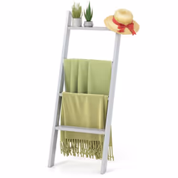 COSTWAY Étagère Échelle à 4 Niveaux Échelle à Couvertures Vêtements Journaux pour Salle de Bain Salon Chambre Gris