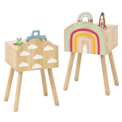 COSTWAY Lot de 2 Table de Chevet Enfant avec Motif Arc-en-Ciel et Nuage Dispositif Anti-basculement 34x30x54 cm Naturel