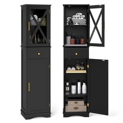 COSTWAY Meuble Colonne de Salle de Bain avec 2 Portes et 1 Tiroir 3 Étagères Réglables Placard à Porte30 x 40 x 168 cm Noir