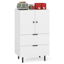 COSTWAY Armoire Rangement avec Tiroirs 2 Portes Pieds en Métal Petite Meuble Rangement pour Chambre Salon Cuisine Blanc