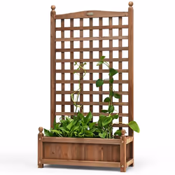 Jardinière 122 cm en Bois de Sapin COSTWAY Bac à Fleurs avec Treillis pour Plantes Grimpantes Vigne Fleurs Trou de Drainage
