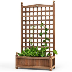 Jardinière 122 cm en Bois de Sapin COSTWAY Bac à Fleurs avec Treillis pour Plantes Grimpantes Vigne Fleurs Trou de Drainage