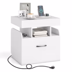 COSTWAY Table de Chevet avec Tiroir & Rangement Supérieur Étagères Ouvertes pour Salon Chambre Bureau Blanc