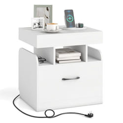 COSTWAY Table de Chevet avec Tiroir & Rangement Supérieur Étagères Ouvertes pour Salon Chambre Bureau Blanc