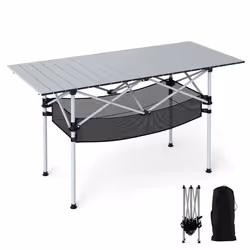 Table de Jardin Extérieur Pliante COSTWAY Plateau Roulable en Aluminium Panier Sac de Transport pour Camping Plage PêcheArgen ...