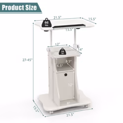 COSTWAY Bureau d’ Ordinateur Roulant Réglable en Hauteur 68 à 114 cm Plateau Inclinable à 180° Compartiments de Rangement Bla ...