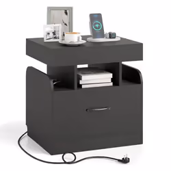 COSTWAY Table de Chevet avec Tiroir & Rangement Supérieur Étagères Ouvertes pour Salon Chambre Bureau Noir