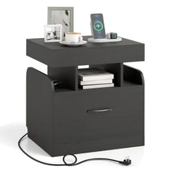 COSTWAY Table de Chevet avec Tiroir & Rangement Supérieur Étagères Ouvertes pour Salon Chambre Bureau Noir