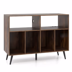 COSTWAY Support de Stockage de Disques Vinyles avec Station de Charge 5 Pieds en Métal Étagères de Rangement Marron