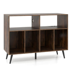 COSTWAY Support de Stockage de Disques Vinyles avec Station de Charge 5 Pieds en Métal Étagères de Rangement Marron