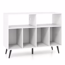 COSTWAY Support de Stockage de Disques Vinyles avec Station de Charge 5 Pieds en Métal Étagères de Rangement Blanc