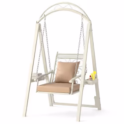 COSTWAY Balancelle de Jardin Portique avec Motif FeuillesCoussins Inclus. - Mini Tables Latérales pour Balcon Piscine Blanc