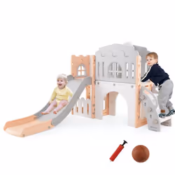 Toboggan 9 en 1 COSTWAY avec Panier de Basket Télescope Volant Allée Tunnel et Espace de Rangement pour Enfant 1+ Mois Rose