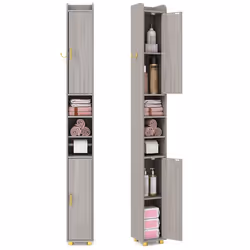 COSTWAY Meuble Colonne de Salle de Bain 20x20x179cm avec 2 Portes et Étagères Réglables pour Salon Chambre Bureau Gris