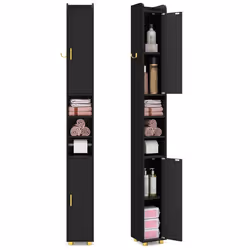 COSTWAY Meuble Colonne de Salle de Bain 20x20x179cm avec 2 Portes et Étagères Réglables pour Salon Chambre Bureau Noir