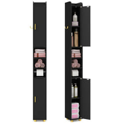 COSTWAY Meuble Colonne de Salle de Bain 20x20x179cm avec 2 Portes et Étagères Réglables pour Salon Chambre Bureau Noir