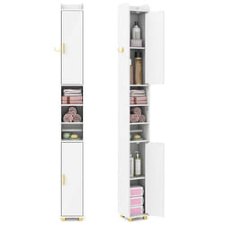COSTWAY Meuble Colonne de Salle de Bain 20x20x179cm avec 2 Portes et Étagères Réglables pour Salon Chambre Bureau Blanc