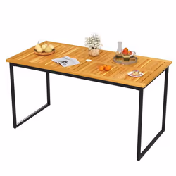 Table de Jardin Extérieur FSC en Bois dAcacia COSTWAY 6 Personnes Plateau à Lattes Trou pour Parasol de 5 cm Charge 75 kg