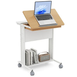 COSTWAY Bureau Portable Roulant avec Plateau Inclinable - Compartiment Caché Étagères de Rangement & Panneaux Perforés