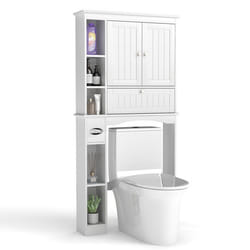 COSTWAY Meuble WC au-Dessus des Toilettes avec 2 Portes Étagère Réglable et Barre Inférieure pour Salle de Bain 80 x 21 x 165 cm