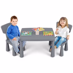 COSTWAY Table avec 2 Chaises pour Enfants 1-7 Ans Dossier Ergonomique Hauteur Scientifique pour Manger Dessiner Écrire Gris