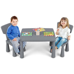 COSTWAY Table avec 2 Chaises pour Enfants 1-7 Ans Dossier Ergonomique Hauteur Scientifique pour Manger Dessiner Écrire Gris