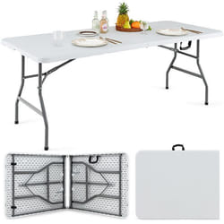 COSTWAY Table de Jardin Extérieur 180 CM Pliable en Deux Poignée Pieds en Métal Patins Antidérapants pour Pique-nique Mariage