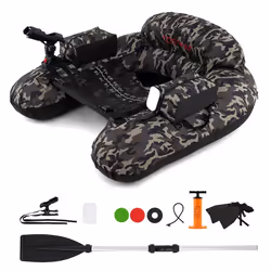 COSTWAY Bateau de Pêche Gonflable-Accessoire Complet-Porte-Canne à Pêche Réglable Support de Canne 111 x 104 x 46 cm Camoufla ...