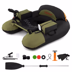 COSTWAY Bateau de Pêche Gonflable-Accessoire Complet-Porte-Canne à Pêche Réglable Support de Canne 111 x 104 x 46 cm Vert