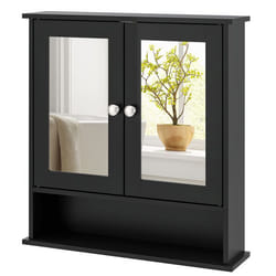 COSTWAY Armoire de de Salle de Bain avec Miroir Meuble Rangement avec 3 Etagères et 2 Portes 565 x 135 x 585 cm Noir