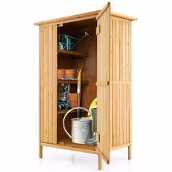 COSTWAY Abri de Jardin en Bois de Sapin avec Toit en Asphalte Porte Verrouillable 5 Crochets 3 Étagères pour Rangement des