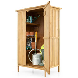 COSTWAY Abri de Jardin en Bois de Sapin avec Toit en Asphalte Porte Verrouillable 5 Crochets 3 Étagères pour Rangement des