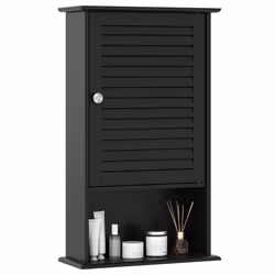 COSTWAY Armoire Murale pour Salle de Bain Armoire à Pharmacie avec Étagère Réglable Porte Persienne et Étagère Ouverte Noir