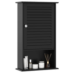 COSTWAY Armoire Murale pour Salle de Bain Armoire à Pharmacie avec Étagère Réglable Porte Persienne et Étagère Ouverte Noir