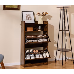 COSTWAY Meuble a Chaussure avec 2 Tiroirs Abattants Rangement Ouvert Étagère à Chaussures pour Entrée Couloir Hall Salon