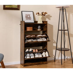 COSTWAY Meuble a Chaussure avec 2 Tiroirs Abattants Rangement Ouvert Étagère à Chaussures pour Entrée Couloir Hall Salon