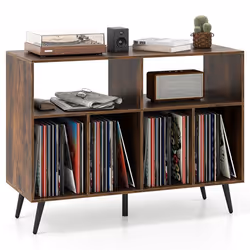 COSTWAY Support de Stockage de Disques Vinyles avec Étagères de Rangement 5 Pieds en Métal pour Salle de Musique Salon Marron