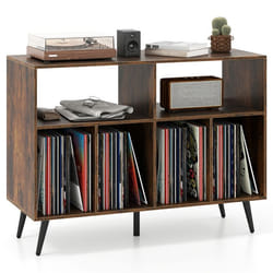 COSTWAY Support de Stockage de Disques Vinyles avec Étagères de Rangement 5 Pieds en Métal pour Salle de Musique Salon Marron
