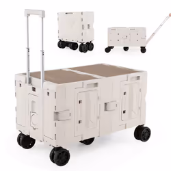 COSTWAY Chariot de Plage/Camping avec Table - Pliable Rapide dans 5s - Poignée TélescopiqueRoulettes Tout Terrain Blanc