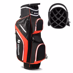 COSTWAY Sac de Golf Trépied avec 14 Compartiments Supérieurs 9 Poches Glacière Compartiment à Chaussures Porte-parapluie Roug ...